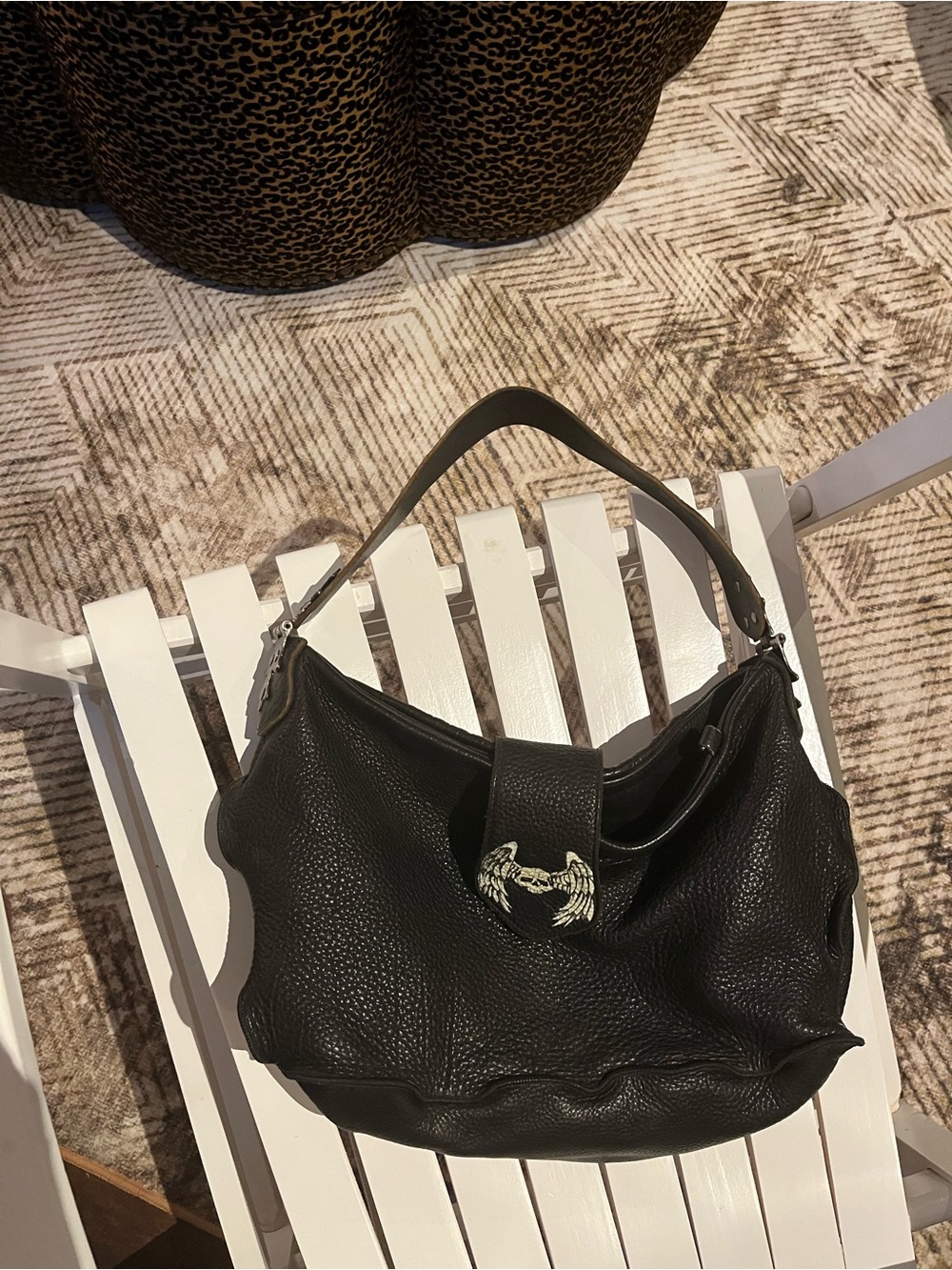 Tylie Malibu Black/Darkest Brown Leather Shoulder Bag with Embellished Clasp